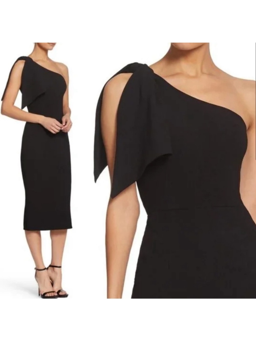 Dress the Population Black Tiffany One Shoulder Midi Dress Size XL